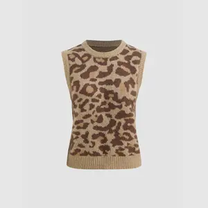 Cider [size 2-26] Wool-blend Knit Round Neckline Leopard Vest