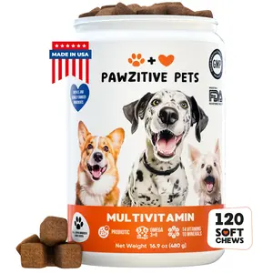 Pawzitive Pets Multivitamin Chews for Dogs – Daily Health Support with Probiotics, Omega 3, Minerals & Vitamins – All-Breed – Made in USA