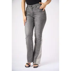 ZIDA Women's Charcoal Chic Flared Jeans - Faded Whisker Detail, Retro-Inspired Hem Denim