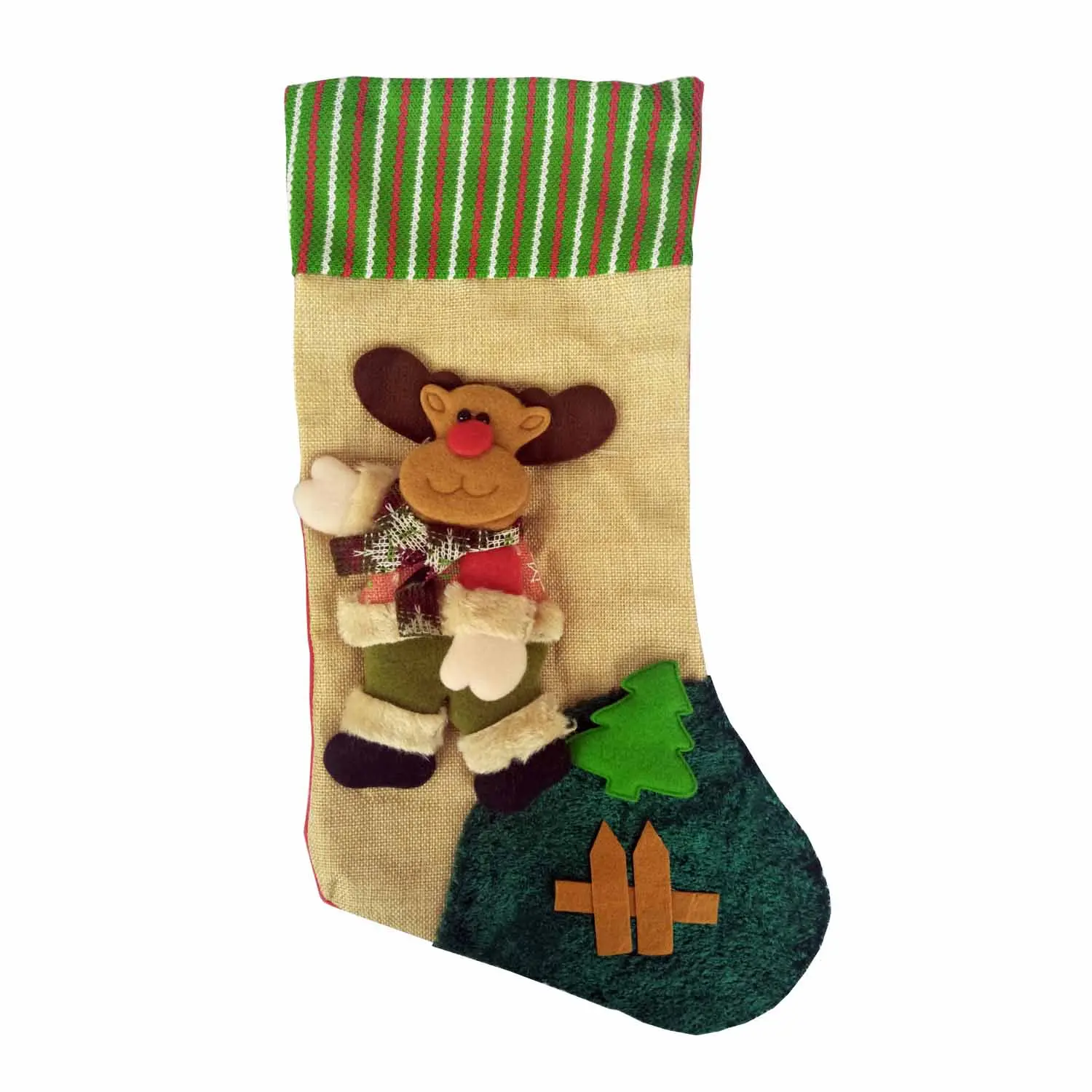 FixtureDisplays® 14X9" Xmas Stocking Sack Santa Christmas Gift Bag Hanging Gift Stocking Reindeer 15027-DEER-NF