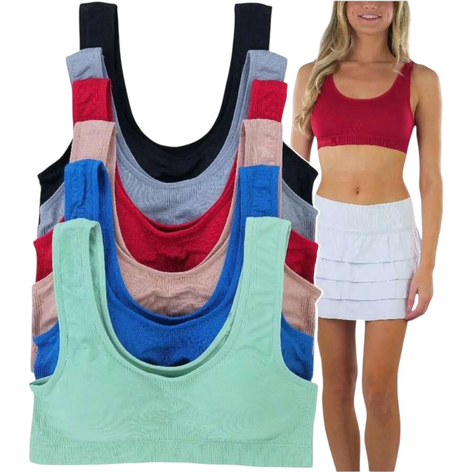 ToBeInStyle Women's Multi-Pack Of Padded Scoop Neck Lounge Bras