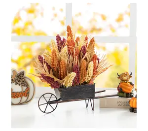 Glitzhome 15"H Fall Harvest Sorghum Cart Barrow Centerpiece