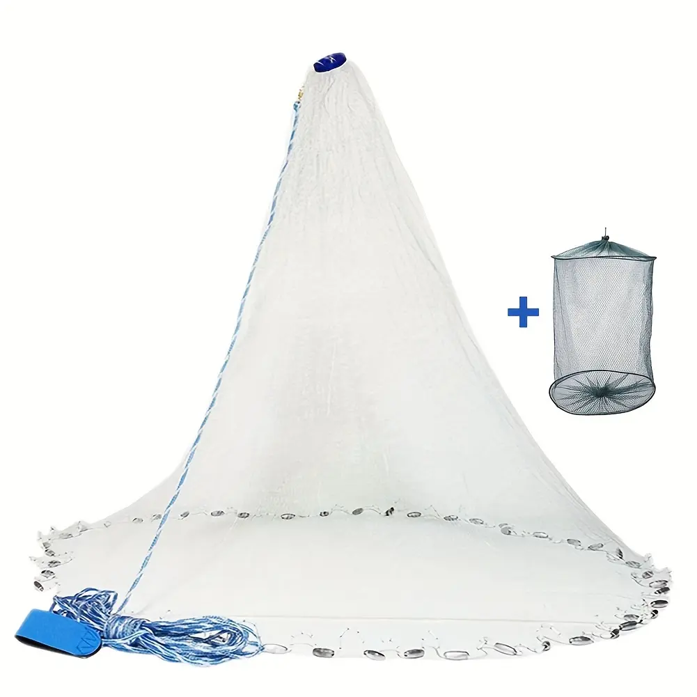 [Clearance] Casting Net for Saltwater Fishing (includes Shrimp Trap), Used for Catching Bait Fish; 7-foot Radius Net, Equipped with A Heavy-duty Pure Zinc Sinker, 3/8-inch Mesh Size, Suitable for Fishing Gear