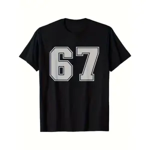 Men'S & Women'S 67 Number Print T-Shirt - 100% Bold White '67' Graphic Tee, Regular Fit All-Season Casual & Sports Wear, Unisex Round Neck Short Sleeve Shirt for Gym, Everyday Use, Number Enthusiast graphic tee men's t shirts funny graphic tee