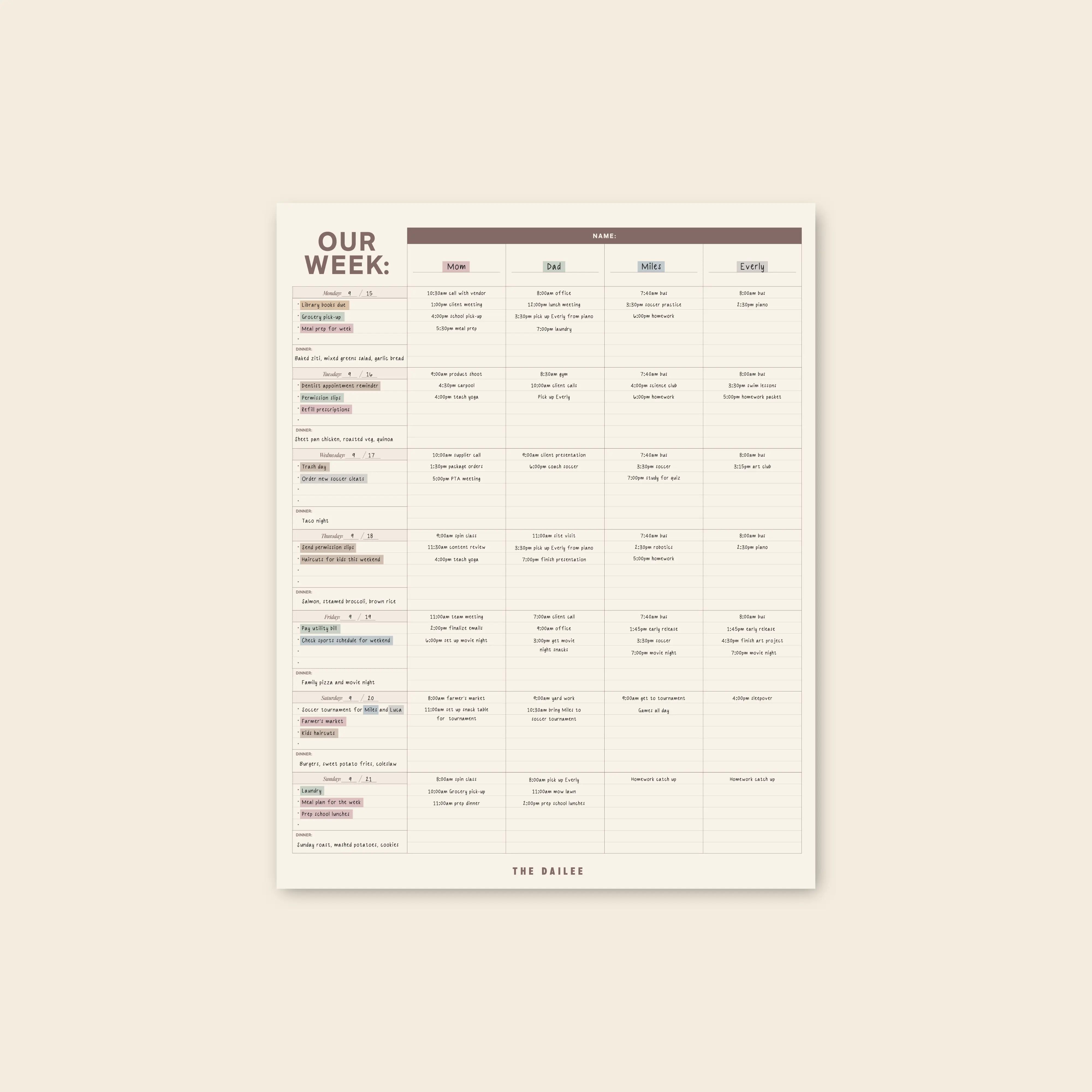 Family Fridge Calendar