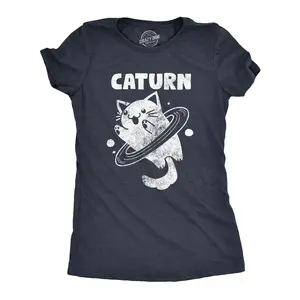 Womens Caturn T Shirt Funny Cute Saturn Kitten Planet Rings Outerspace Tee for Ladies Funny Womens T Shirts Cute Vintage Fashion Casual Ladies T-Shirt Gift Space Tops for Women Funny Cat Top Women's Novelty Navy -