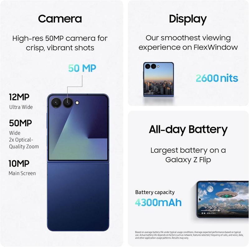 REFURBISHED Samsung Galaxy Z Flip 7 5G Android AI Smartphone 2025 US Version Large Screen 256GB - Blue Shadow - Excellent