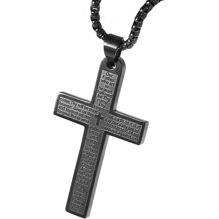 Stainless Steel Cross Necklace - Engraved with Sacred Scripture, 24" Long Hip Hop Chain, Female Religious Jewelry, Ideal Religious Gift