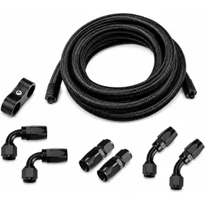 10AN CPE Fuel Hose Line Fitting Kit AN10 Nylon Braided Fuel Hose 10FT Black ID: 0.56 inch (14.2mm)
