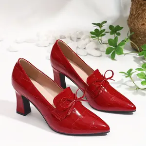 Bowknot High Heels High Heels Women's Bowknot Solid Color | Artificial Stone Pattern Square Heel Single Shoes Fashion Footwear, Red Elegant Water Proof Heeled Shoes