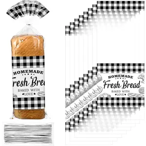 50 Pcs Homemade Bread Bags with Ties Black Buffalo Plaid Bread Loaf Bags Plastic Clear Gift Storage for Home Bakers Bakery Christmas, 10 x 20 Inch