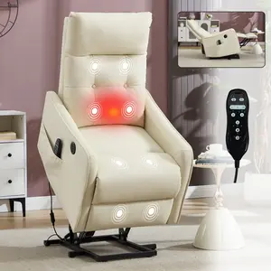 Power Lift Recliner Chair with Vibration Massage and Heat for Petite Elderly, Faux Leather Small Lift Chair with Side Pocket Remote Control, Infinite Position