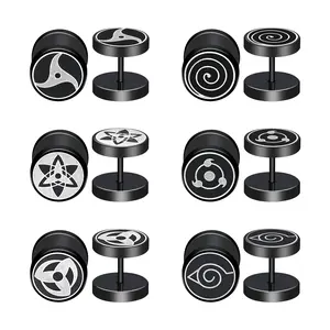 OIDEA 6 Pairs Anime Naruto Fake Gauges Plug Stud Earrings Akatsuki Sharingan Cosplay Studs for Men Women