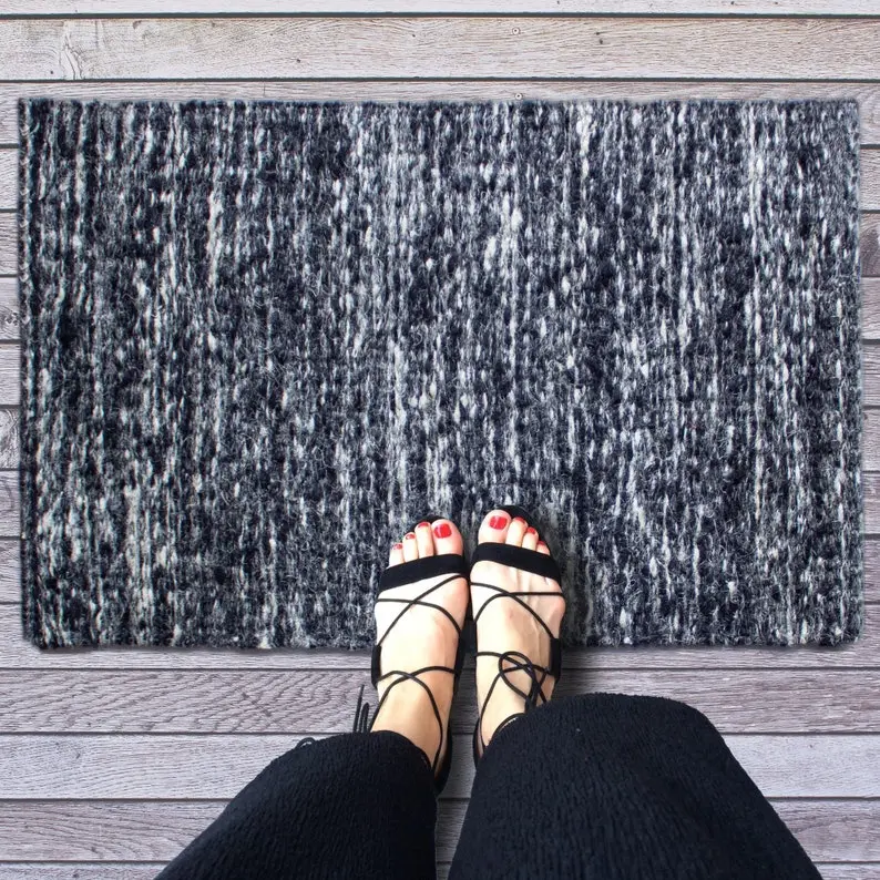 Hand Woven Black Sisal Doormat: Boho Accent Rug, Welcome Mat