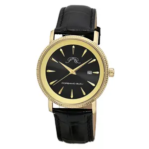 Porsamo Bleu Veritas 2 Men’s Quartz Watch – Genuine Leather Strap, Gold Tone Case, Black Sunray Dial – SR626SW Silver Oxide Battery | Model 1362EVEL