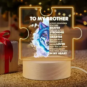 Acrylic Night Light USB Powered Wooden Base, Brother Gift for Birthday Graduation Christmas, Transparent Acrylic Gift for Big Brother, Led Light Backlit