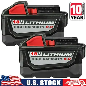 2 PCS 8.0 AH For Milwaukee for M18 Lithium Extended Capacity Battery 48-11-1860 Power Tools Heavy Duty