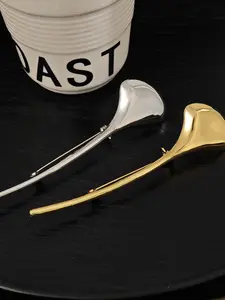 & Silver Color Lily Metal Brooch Pin, Luxurious Long Flat Surface Clip, Suit Coat Dress Bag High-End Accessory