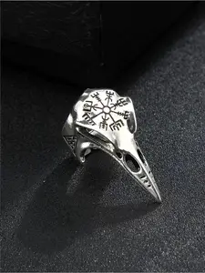 Vintage Raven Skull Glow Ring Hip Hop Eagle Beak Open Night Glow Ring Perfect Halloween Gift for All Occasions