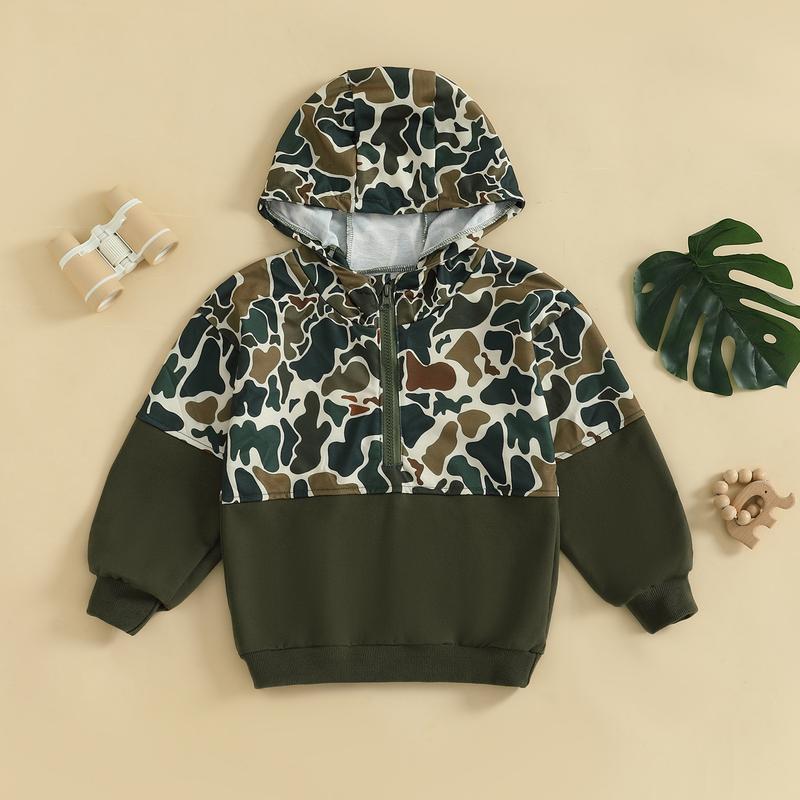 Infant Toddler Baby Girl Boy Camo Hoodie Outfit Half Zipper Long Sleeve Hooded Sweatshirt Casual Pullover Little Kids Hunting Clothes
