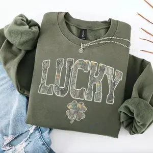 Camo St Patricks Day Sweatshirt/T-Shirt, Camo Lucky Shirt, Western Sweater, St Patricks Day Gifts, Shamrock Tee, Camouflage Hoodie, Hunting Shirt