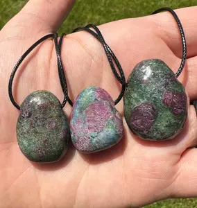 Ruby Fuschite Tumbled Pendant on Cord