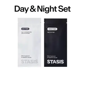 STASIS Day & Night Set to Balance Your Stimulant Routine - Energy Focus + Calm Sleep Supplements for Stimulant Users - 25 Servings with Nootropics Adaptogens - Support Healthy Brain Function
