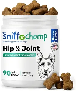 Sniff 'n' Chomp Collagen for Dogs, Joint Supplement for Dogs, Bacon Flavor Soft Chews, Pet Dog Supplies, pet Deals, Dog Supplements, msm Joint Supplement, 90 Units.