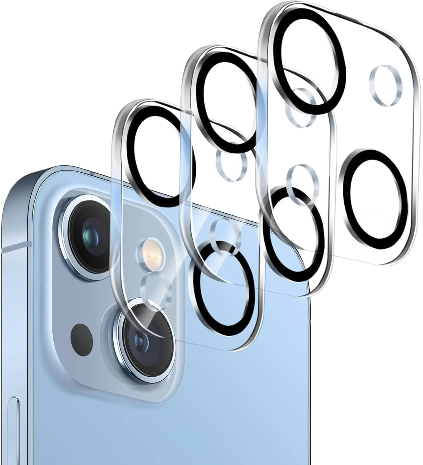 3 Pack Tempered Glass Camera Lens Protector for iPhone 14 6.1" & iPhone 14 Plus 6.7", Ultra HD, 9H Hardness, Anti-Scratch, Case Friendly, Easy to Install [No Affect on Night Shots]
