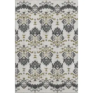 HomeRoots 663737 9x12 ft. Black, Beige & Gold Medallion Large-Format Area Rug, Machine-Made Rectangle, Washable with UV Protection, Large-Format Area Rugs