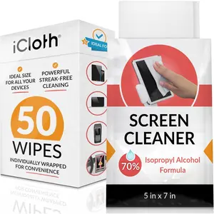 iCloth 70% Isopropyl Wipes for Large Screen and Electronics, Lint-Free, Streak-Free, Fast-Drying, Removes Dust and Fingerprints (50 Wipes)