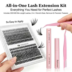 1 BOX 240PCS Eyelash cluster, natural single eyelash, thin eyelash grafting, 9-16mm, DIY eyelash grafting kit, eyelash glue and sealed waterproof eyelash curler, thick false eyelash set, cosmetics, beauty makeup