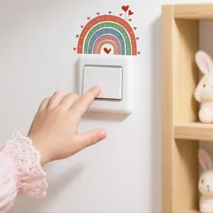 Pink Rainbow Heart Pattern, Watercolor Playful Style Switch Sticker Vinyl Material Self-Adhesive Removable DIY Mini Decor Sticker for Kids' Room Bedroom Switch Furniture Small Area Parent-Child DIY Area Decoration Home Decor