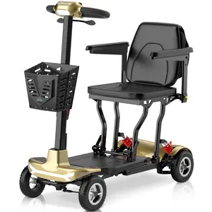Luxury Gold Auto Folding Mobility Scooter, 40LBS Portable 4 Wheel Electric Scooter for Seniors, Remote Control Folding, 15Ah Battery, 14 Mile Range