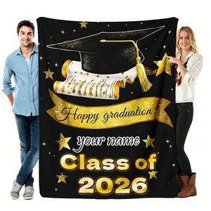 Personalized Class of 2026 Throw Blanket, Custom Name Watercolor Starry Graduation Flannel Blanket, Soft Cozy Warm Throw, Hand-Painted Cap Stars Design, Unique Senior Gift for Her/Him/Son/Daughter, Dorm Bedroom Inspirational Decor(Message Remarks)