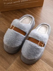 Women's Solid Color Plush Slippers, Casual Soft Comfortable Home Slippers for Fall & Winter, Fluffy House Shoes for Indoor and Outdoor