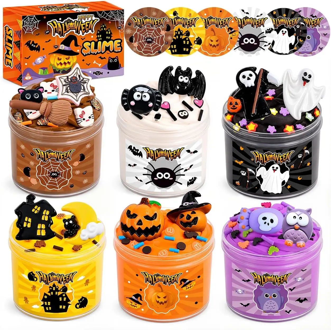 6 Pack Halloween Slime Kit for Kids, Halloween Slime Party Favors with Stickers & Add-Ins, Halloween Party Gifts, Classroom Prizes for Girls and Boys Ages 8-12