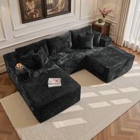 108" Black L Shape Sofa With Ottoman