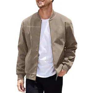 Men's autumn flight jacket, casual travel jacket, PU leather zipper stand up collar pocket design, spring and autumn fashion
