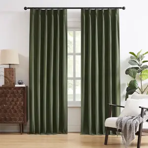Olive Green Pleated Blackout Curtains & Drapes 90 Inches Long 2 Panels, Boho Style Closet Cover Curtains for Track System, Back Tab with Pleat Drapes for Bedroom (W40 xL90)