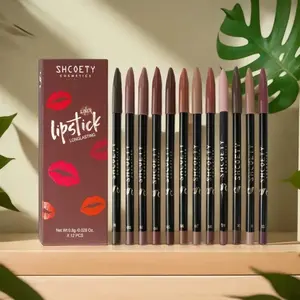 Shcoety Cosmetics 12-Shade Matte Lip Liner Set Define 3D Lip Shape Long-Lasting & Smudge-Free Korean Style Lipstick Makeup
