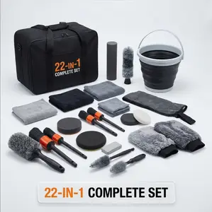 22Pcs Car Detailing Cleaning Kit - Professional Wash Set with Brushes & Towels - Interior & Exterior Tool Organizer - Gift Set