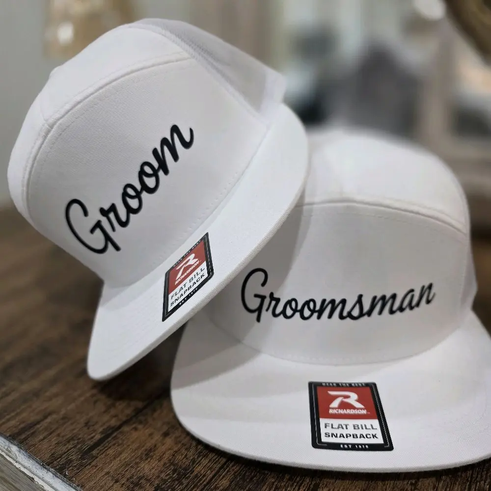 Buzzard Roost Hat Co. Premium Snapback Hat - Men's Structured Custom Wedding Party Cap with Braided Rope, Groom & Groomsman Script Text, Hats