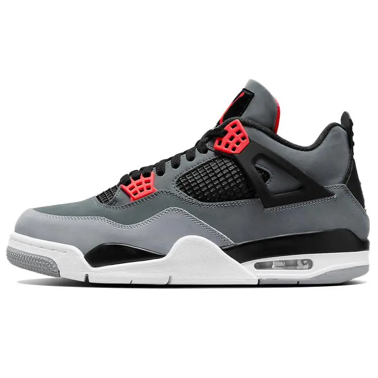 Air Jordan 4 Retro 'Classic Infrared' Leather Lace-Up Sneaker - Male US Sizes, Streetwear Sports Footwear for Sneakerheads