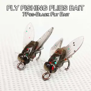 7Pcs/Box Fly Fishing Flies Black Fly Soft Lures Dry Flies Nymph Artificial Bait Lure for Trout/Bass/Perch/Carp etc.