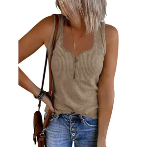 Imily Bela Womens V Neck Tank Tops Summer Ribbed Sleeveless Henley Shirts Casual Loose Button Up Cami Knit Tees
