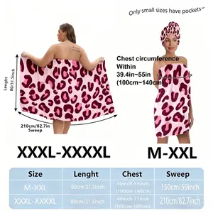 Pink & Dark Red Leopard Print Bath Towel Skirt Set, Plus Size Headwrap + Skirt Illustration, Plus Size Sizes M-XXXXL, Festive Christmas/Valentine's Day Bathroom Loungewear, Adjustable Wrap Skirt for Women