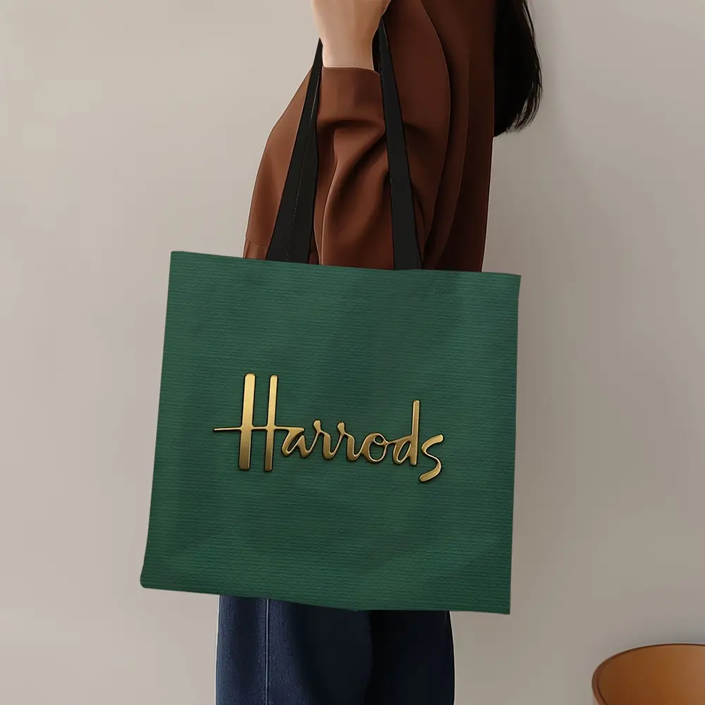 Harrods Foldable Shopping Bag, Reusable Art Print Handbag, Stylish Grocery Carrier, Shopper Handbag, Durable and Eco-Friendly Design, Fashionable Shopping Bag, Reusable Shopping Bags