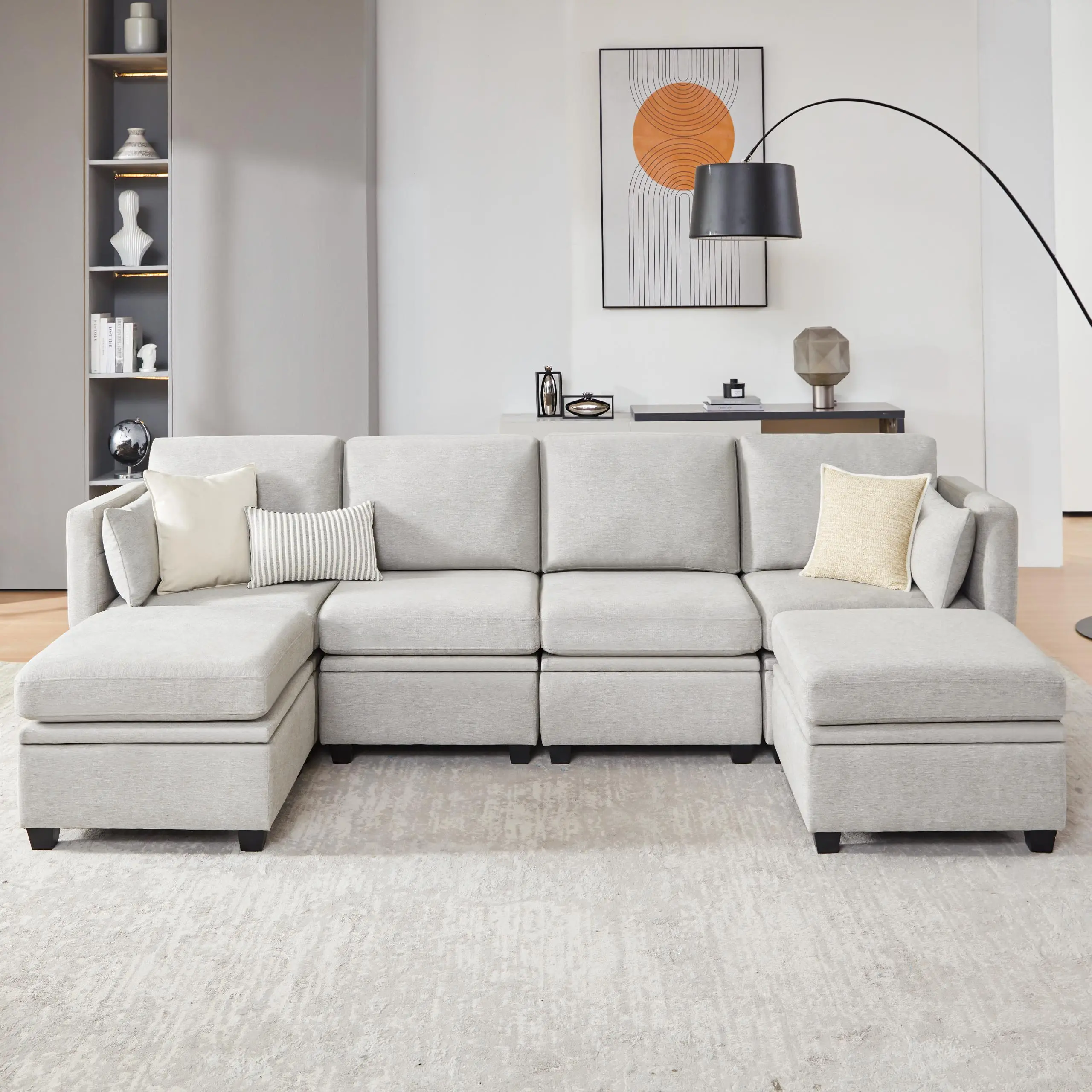 LightGray-U (2 Ottomans)