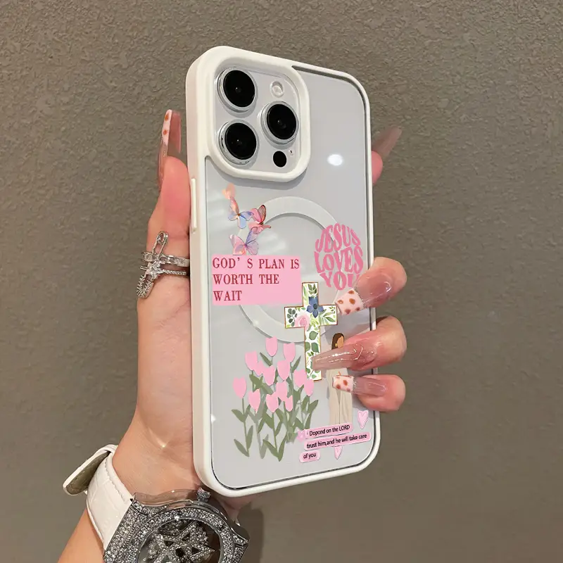 Premium Magnetic Case for iPhone11/12/13/14/15/16/17promax Jesus, pink religious collage | MagSafe Ready, Anti-Fall, and Ultra-Thin Design | Perfect f